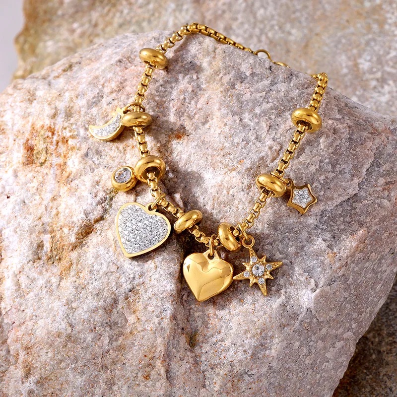 Charm Bracelet with Hearts, Moon, and Star - Image 4