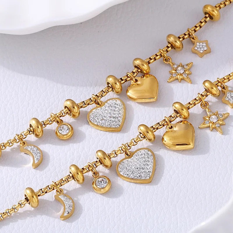 Charm Bracelet with Hearts, Moon, and Star - Image 3
