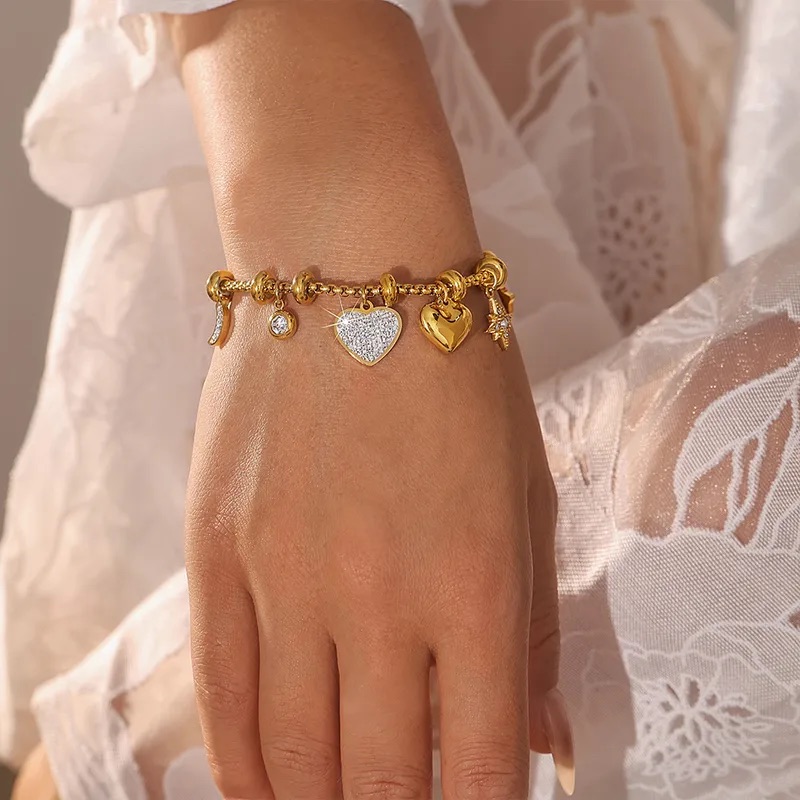 Charm Bracelet with Hearts, Moon, and Star - Image 2