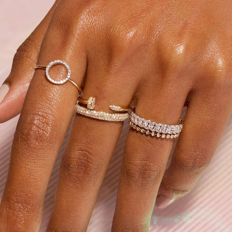 Sterling Silver Elegant Open Circle Crystal Ring - Image 2
