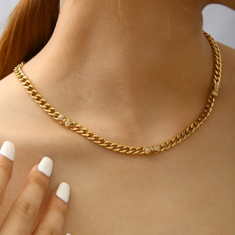 Cuban Chain Necklace with Crystal Accents - Image 9