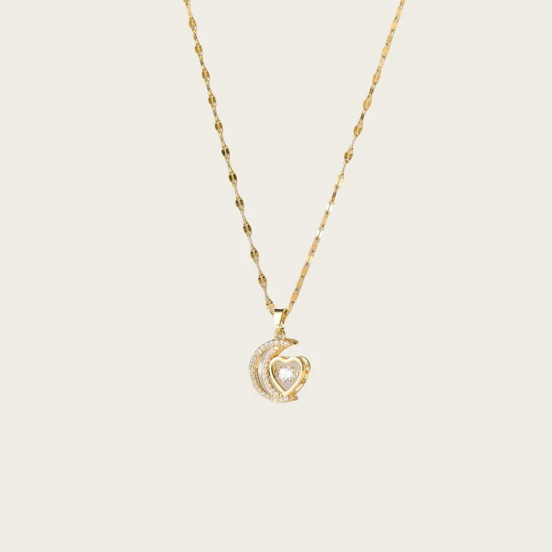Moon & Heart Sparkle Pendant Necklace