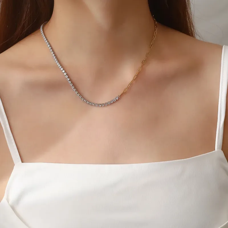 Two-Tone Crystal & Gold Link Necklace - Image 3