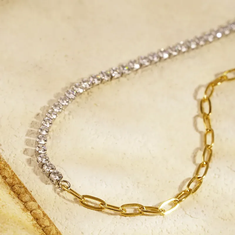 Two-Tone Crystal & Gold Link Necklace - Image 2