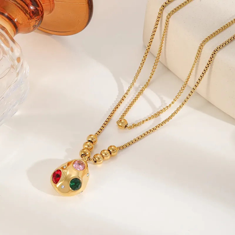 Multicolor Stone Pendant Necklace - Image 2