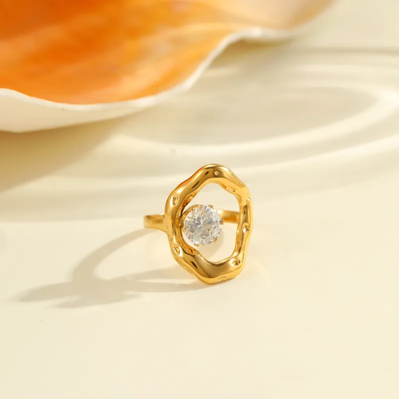 Minimalist Gold Circle Ring with Crystal - Image 4