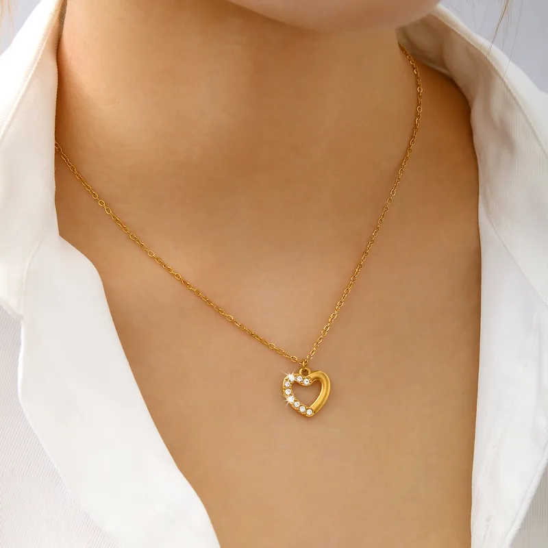 Open Heart Crystal Pendant Necklace