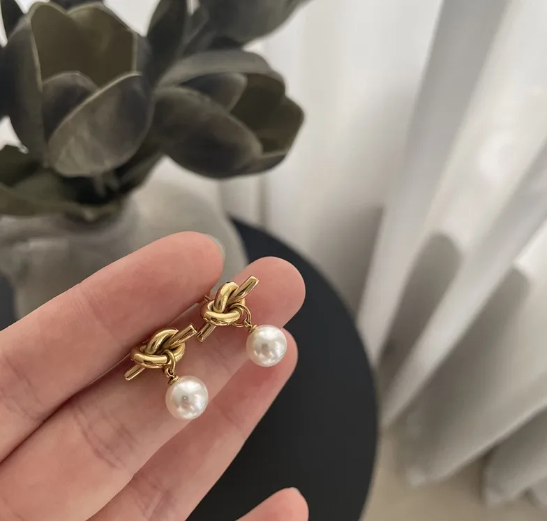 Celeste Knot Pearl Drop Earrings - Image 3
