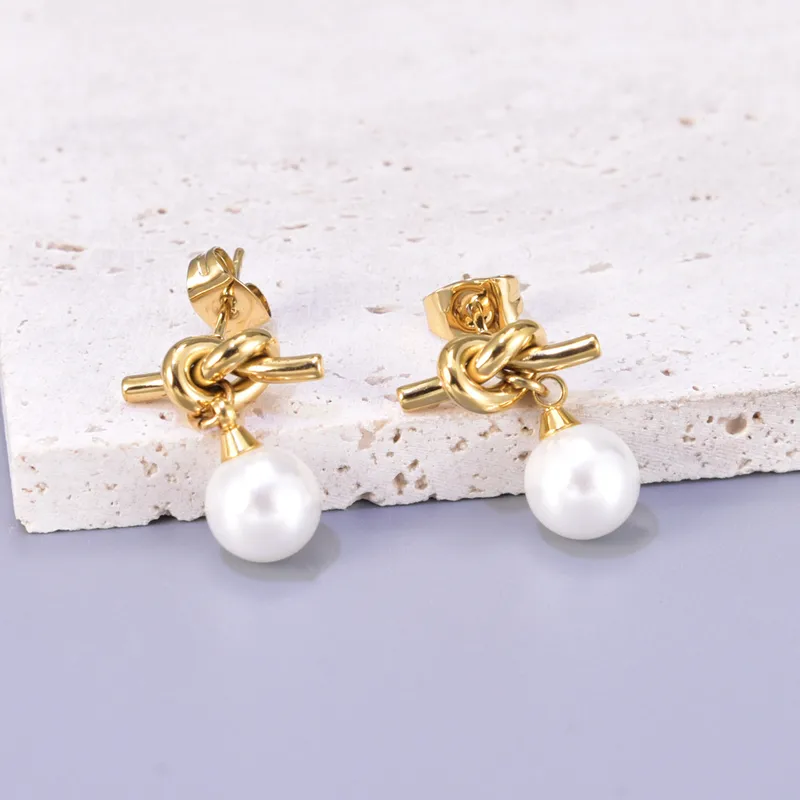 Celeste Knot Pearl Drop Earrings