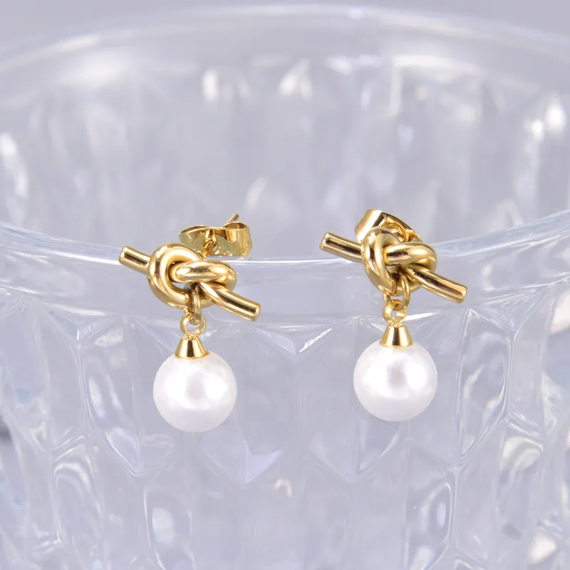 Celeste Knot Pearl Drop Earrings - Image 2