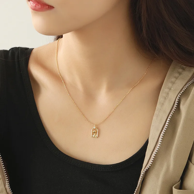 925 Silver Blooming Rose Pendant Necklace - Image 4