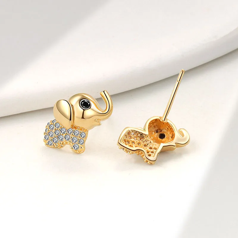 Sterling silver Elephant Stud Earrings with Crystal Detailing - Image 2