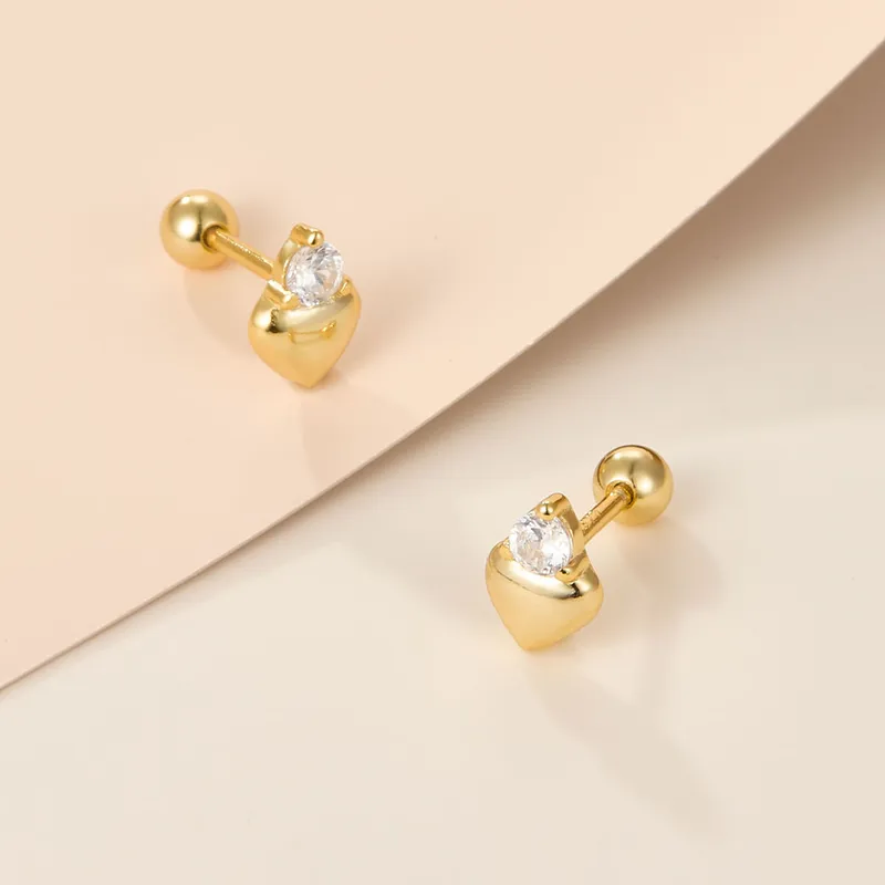 Sterling Silver Heart Stud Earrings with Crystal Accent - Image 2