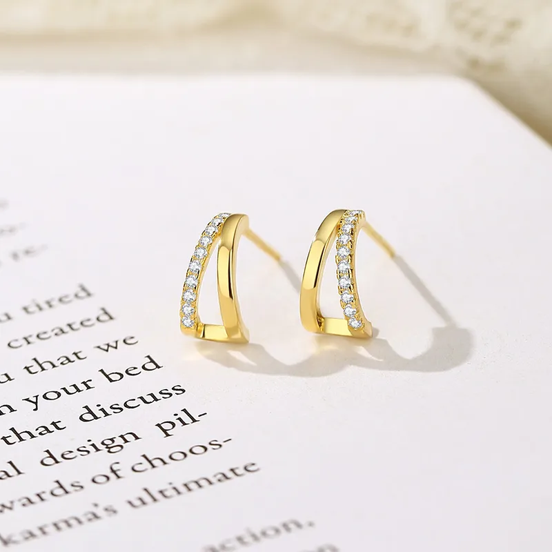 Sterling Silver Geometric Hoop Earrings - Image 2