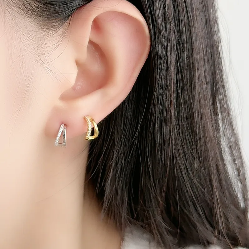 Sterling Silver Geometric Hoop Earrings - Image 3