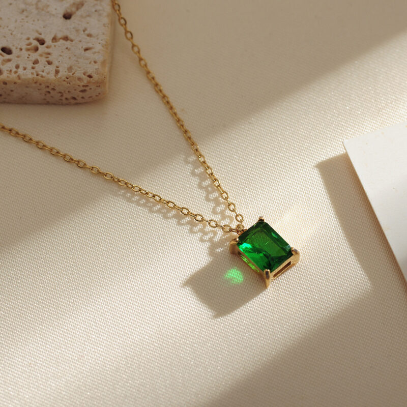 Emerald Green Crystal Pendant Necklace - Image 3