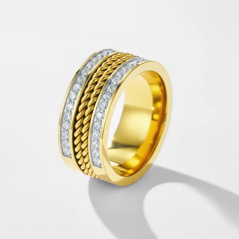 Twisted Rope & Crystal Band Ring