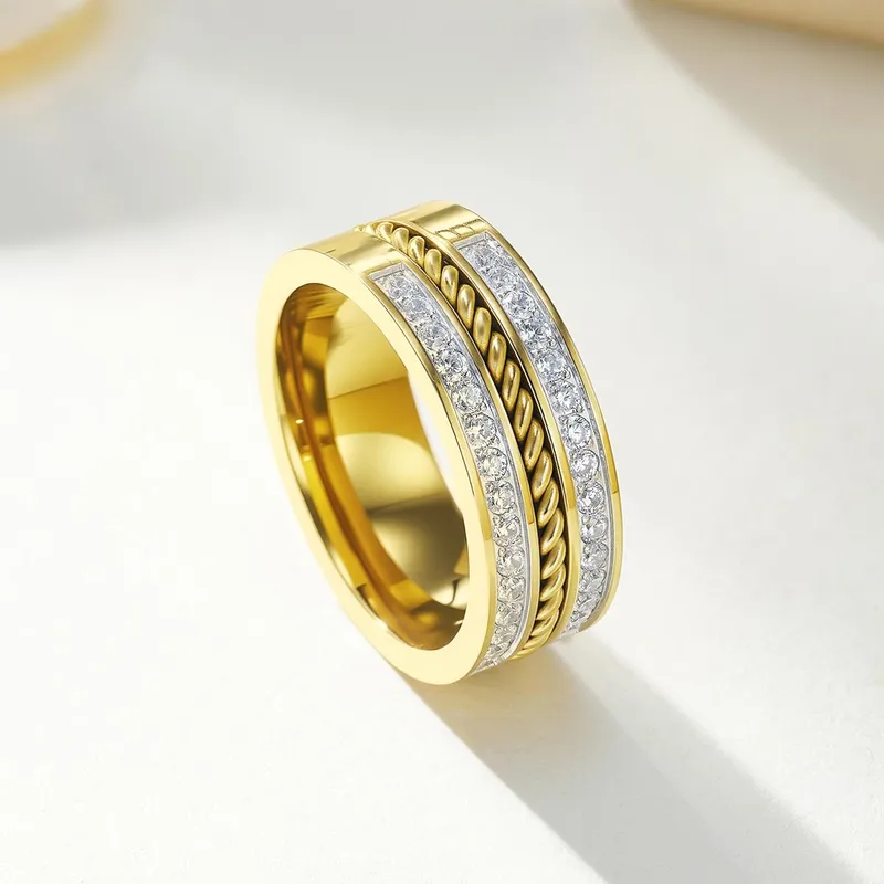 Twisted Rope & Crystal Band Ring - Image 3
