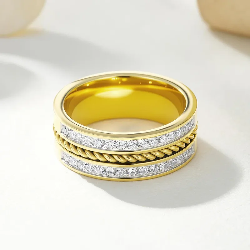 Twisted Rope & Crystal Band Ring - Image 2
