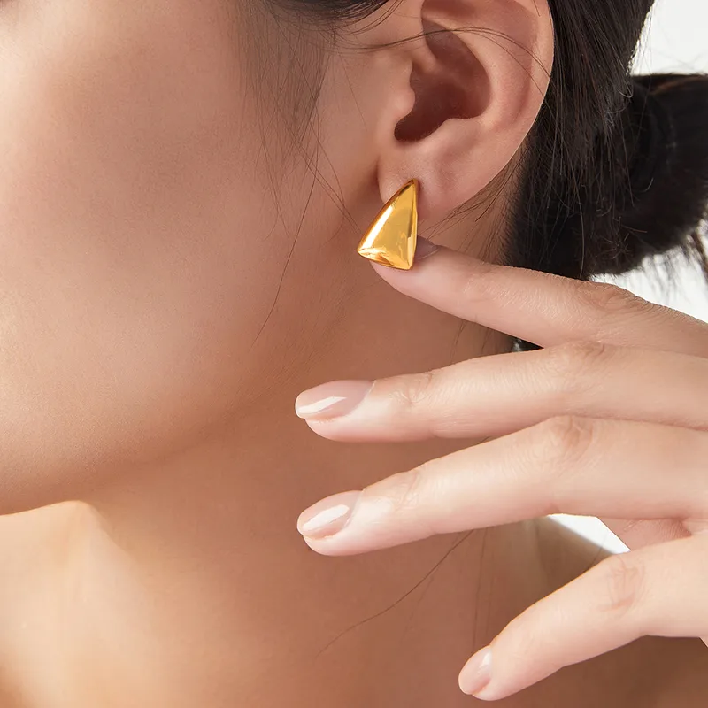 Geometric Gold Triangle Drop Earrings - Image 4