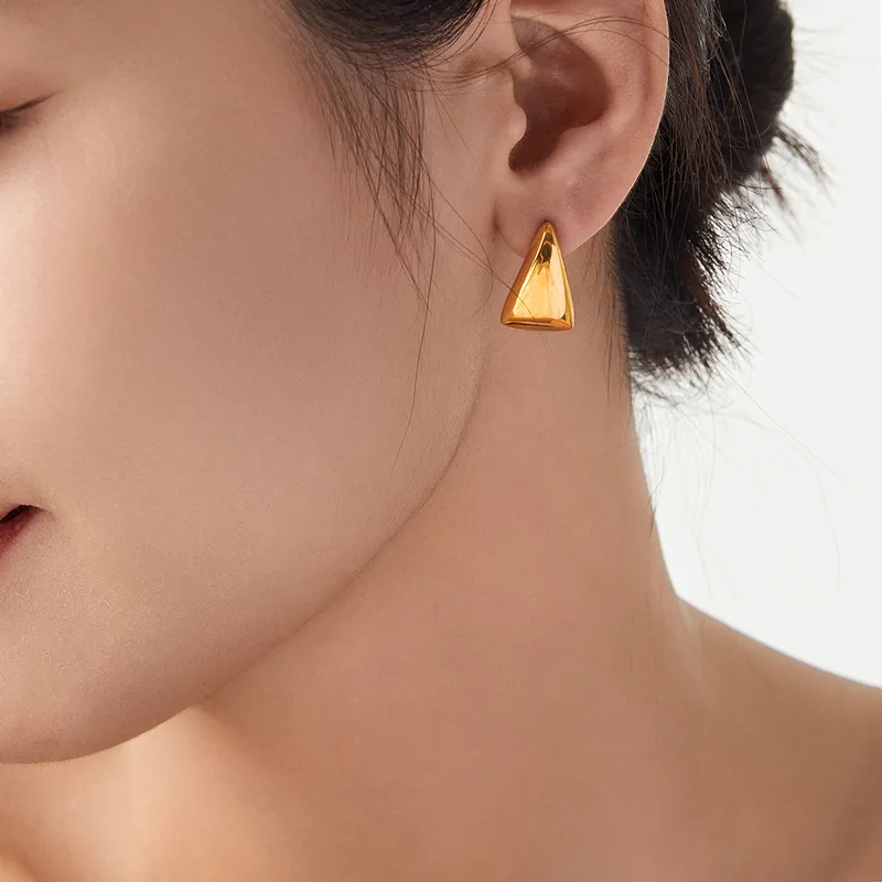 Geometric Gold Triangle Drop Earrings - Image 3