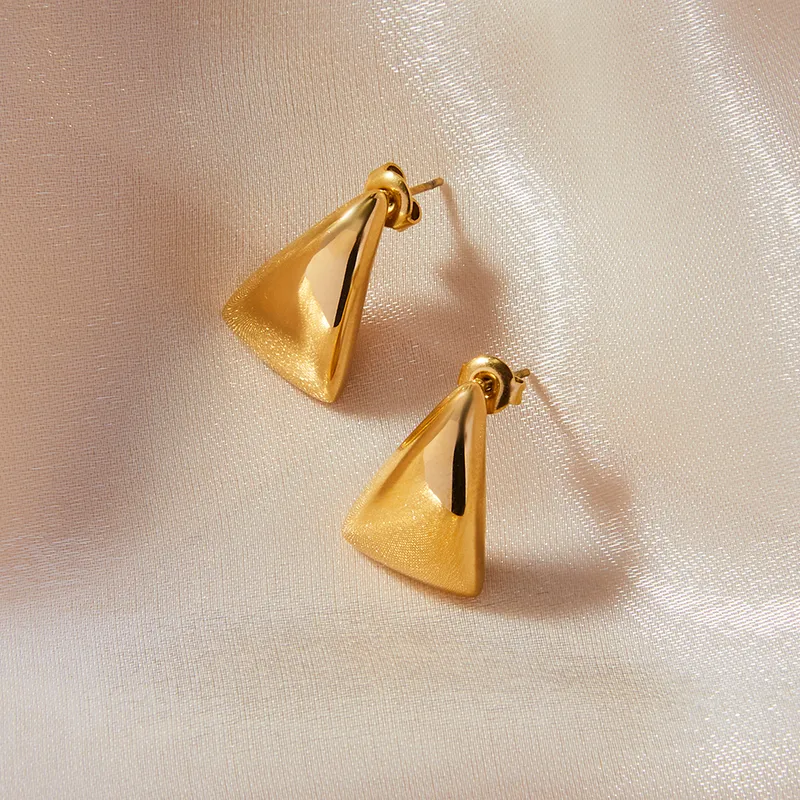 Geometric Gold Triangle Drop Earrings - Image 2