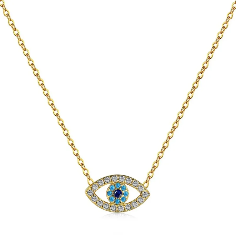 925 silver Evil Eye Necklace with Blue and White Crystals