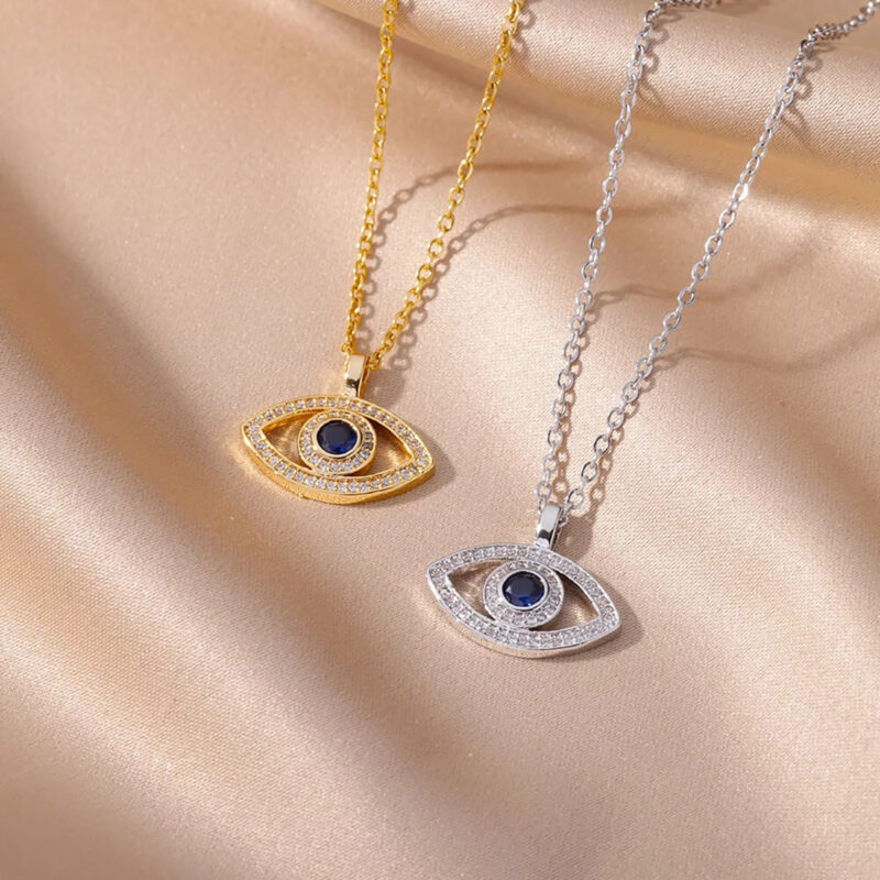 925 silver Evil Eye Necklace with Blue and White Crystals - Image 2
