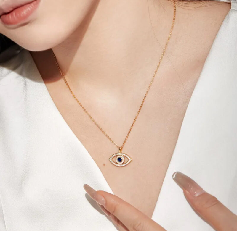 925 silver Evil Eye Necklace with Blue and White Crystals - Image 3