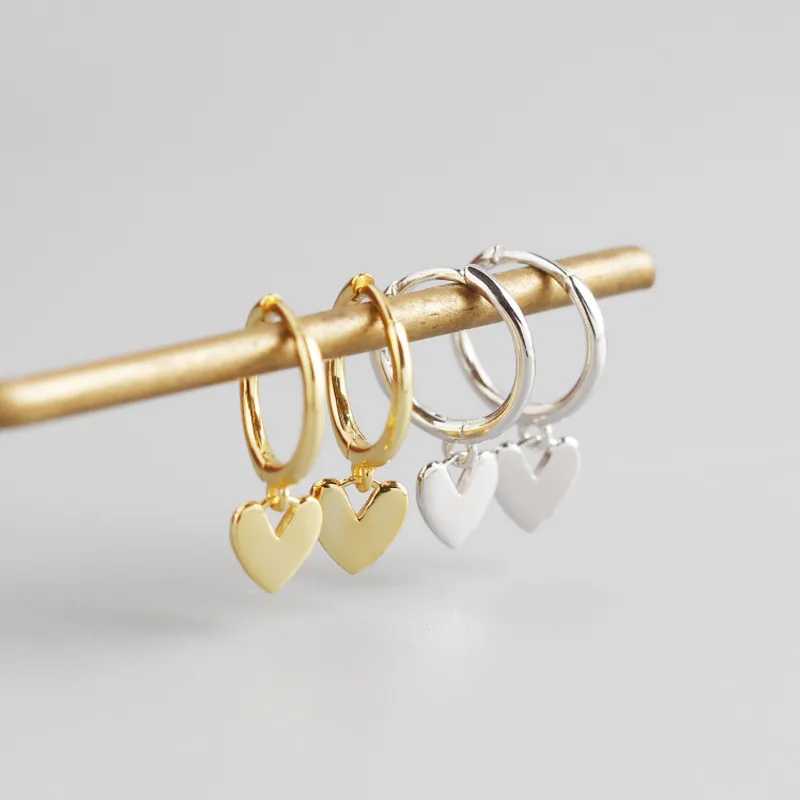 Sterling Silver Heart Dangle Hoop Earrings - Image 4