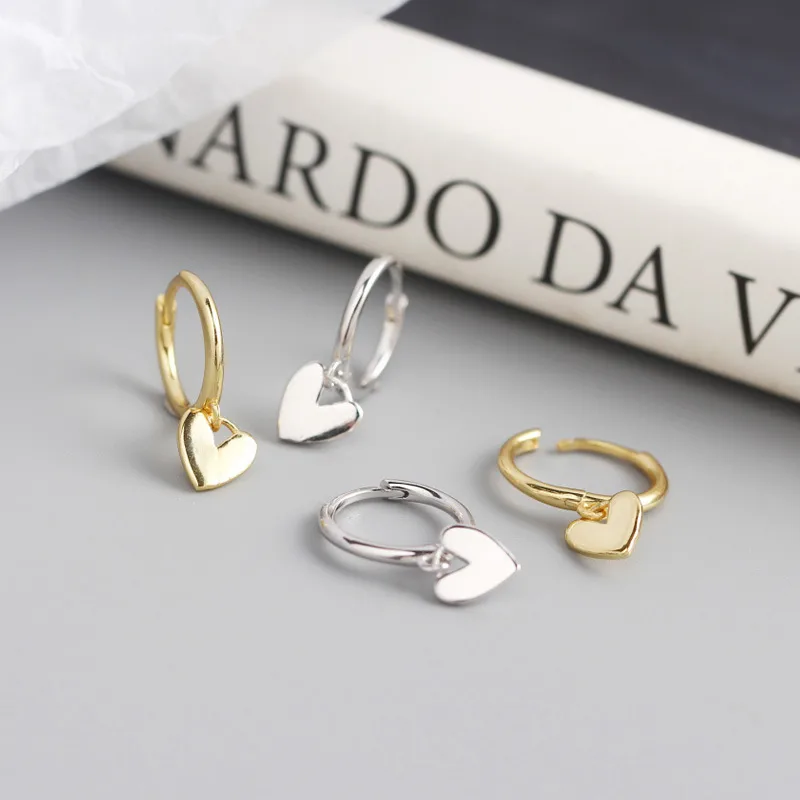 Sterling Silver Heart Dangle Hoop Earrings - Image 3