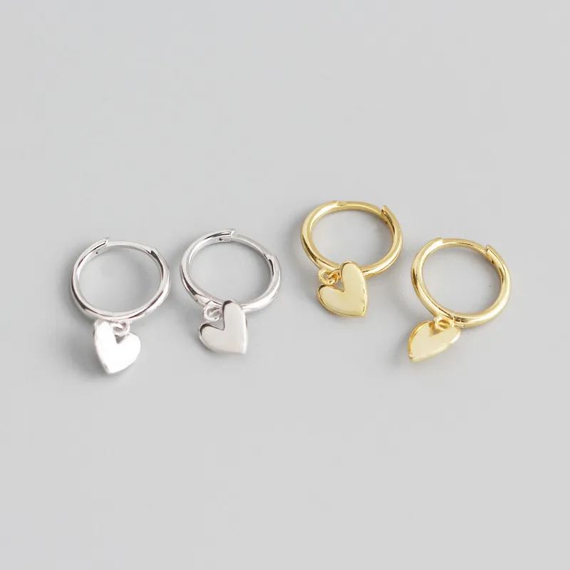 Sterling Silver Heart Dangle Hoop Earrings