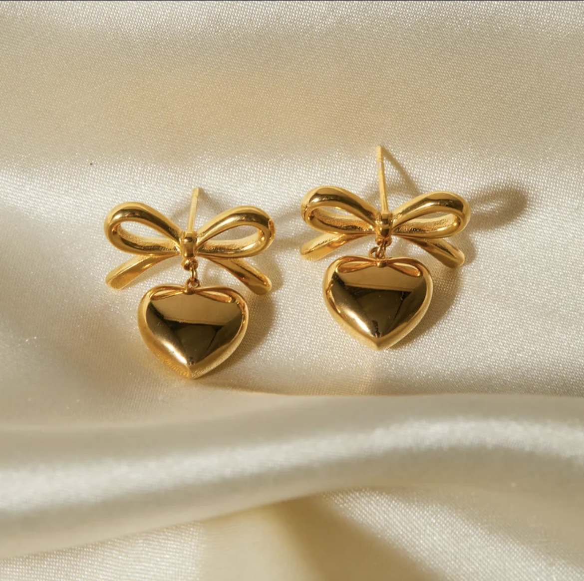 Bow & Heart Drop Earrings - Image 5