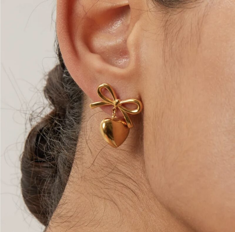 Bow & Heart Drop Earrings - Image 4