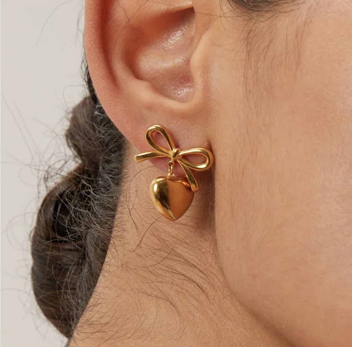 Bow & Heart Drop Earrings - Image 4