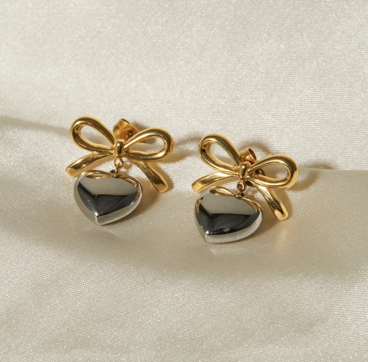 Bow & Heart Drop Earrings - Image 2