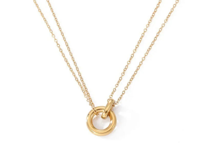 Double layer interlocking Ring Pendant Necklace