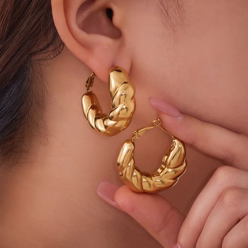 Twisted Chunky  Hoop Earrings - Image 6