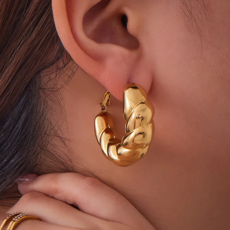 Twisted Chunky  Hoop Earrings - Image 5
