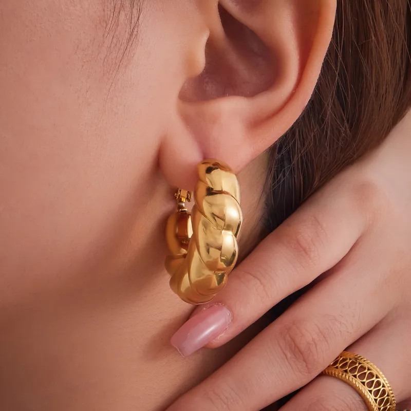Twisted Chunky  Hoop Earrings - Image 4