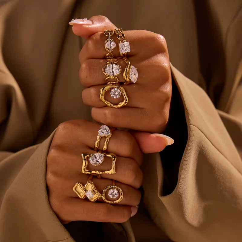 Minimalist Gold Circle Ring with Crystal - Image 2