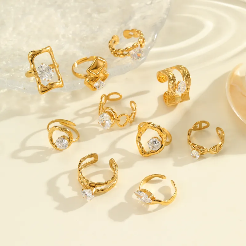 Minimalist Gold Circle Ring with Crystal
