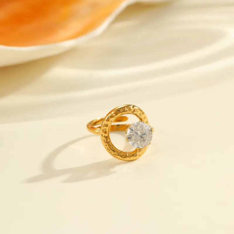 Minimalist Gold Circle Ring with Crystal - Image 3