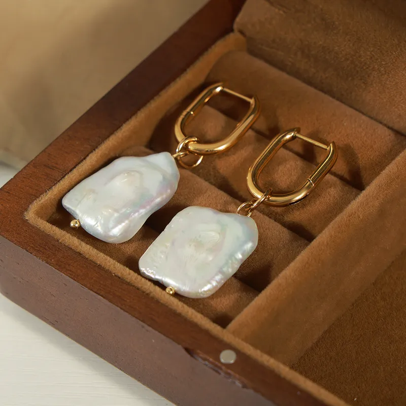 Hoop Earrings with Baroque Pearl Drops - Image 7