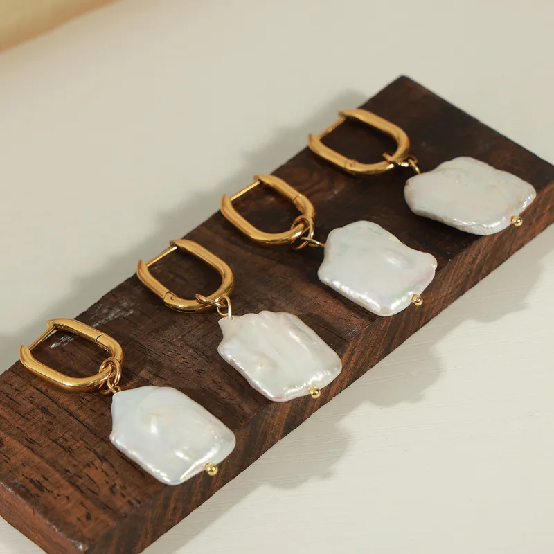 Hoop Earrings with Baroque Pearl Drops - Image 6