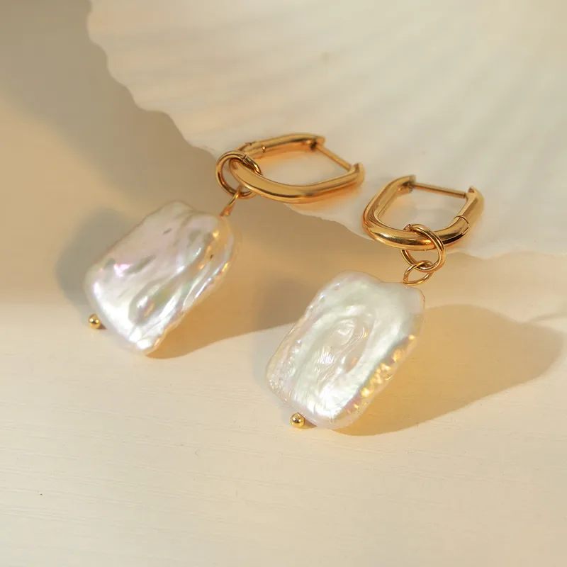 Hoop Earrings with Baroque Pearl Drops - Image 4