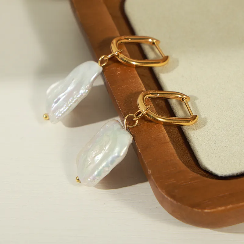 Hoop Earrings with Baroque Pearl Drops - Image 3