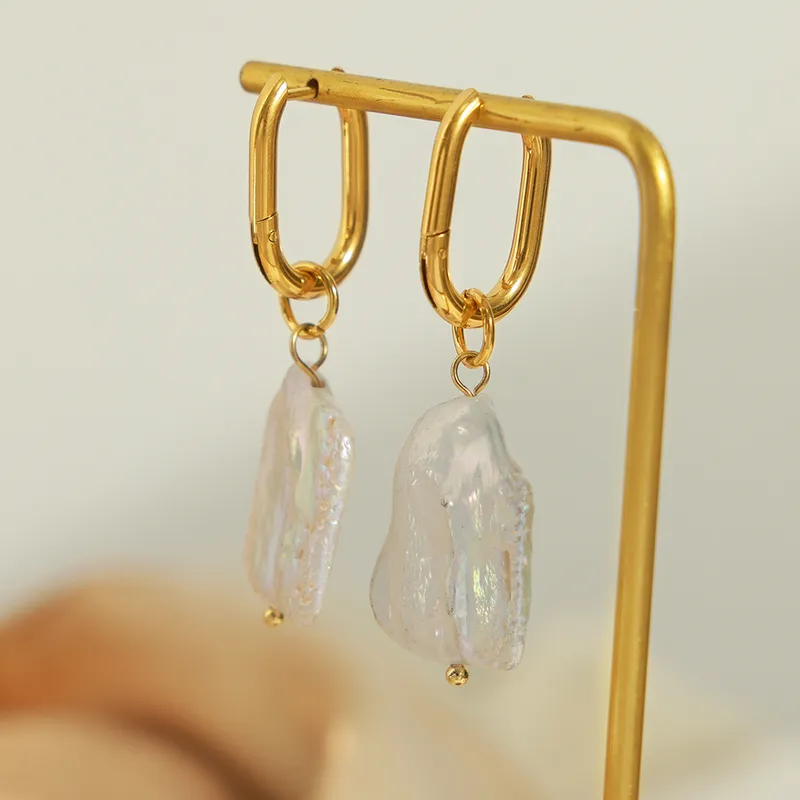 Hoop Earrings with Baroque Pearl Drops - Image 2