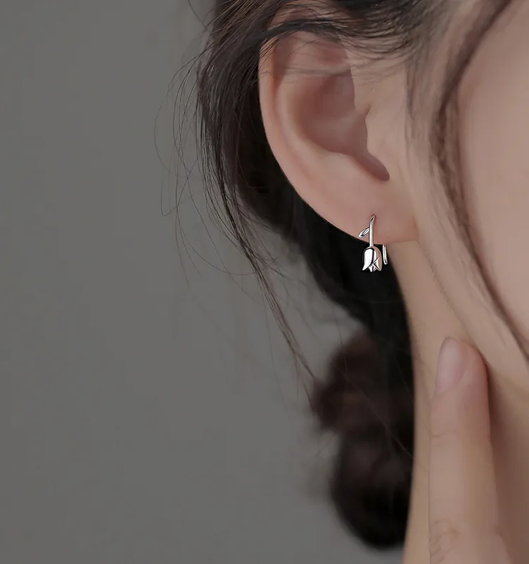 Sterling Silver Tulip Flower Earrings - Image 4
