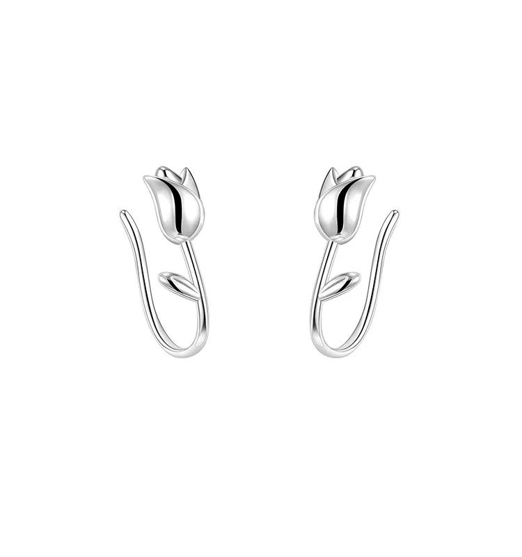 Sterling Silver Tulip Flower Earrings